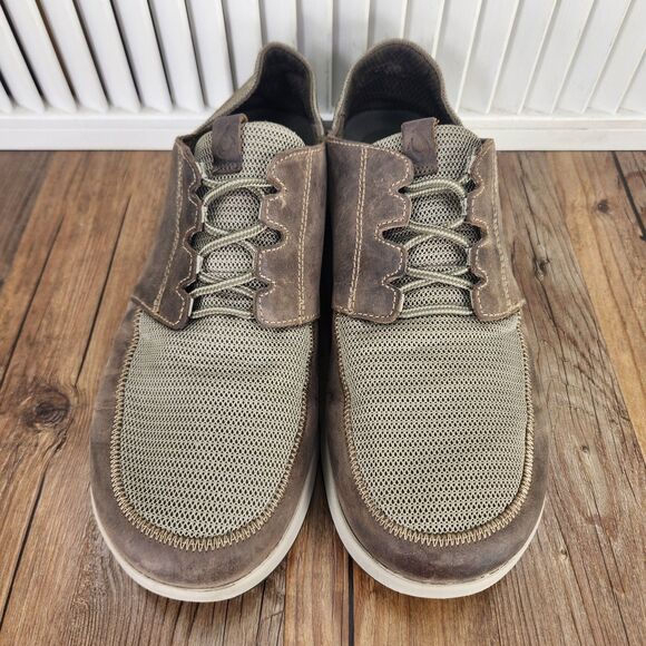Olukai Makia Lace Mens Sz 11 Brown Leather Mesh Gray Lace Up Casual Street Shoes - Picture 8 of 9
